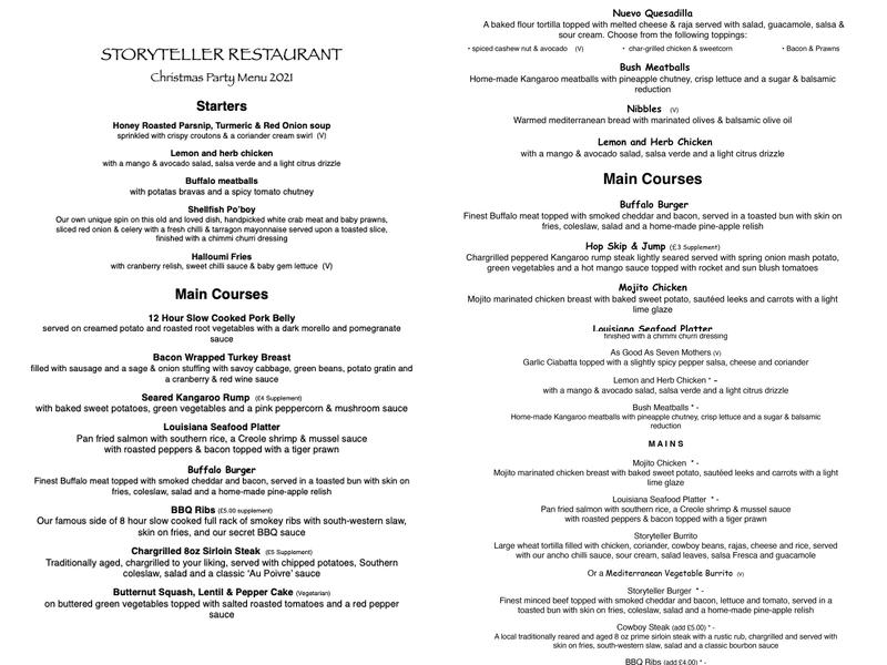 Storyteller Bar & Private Venue Hire Menu