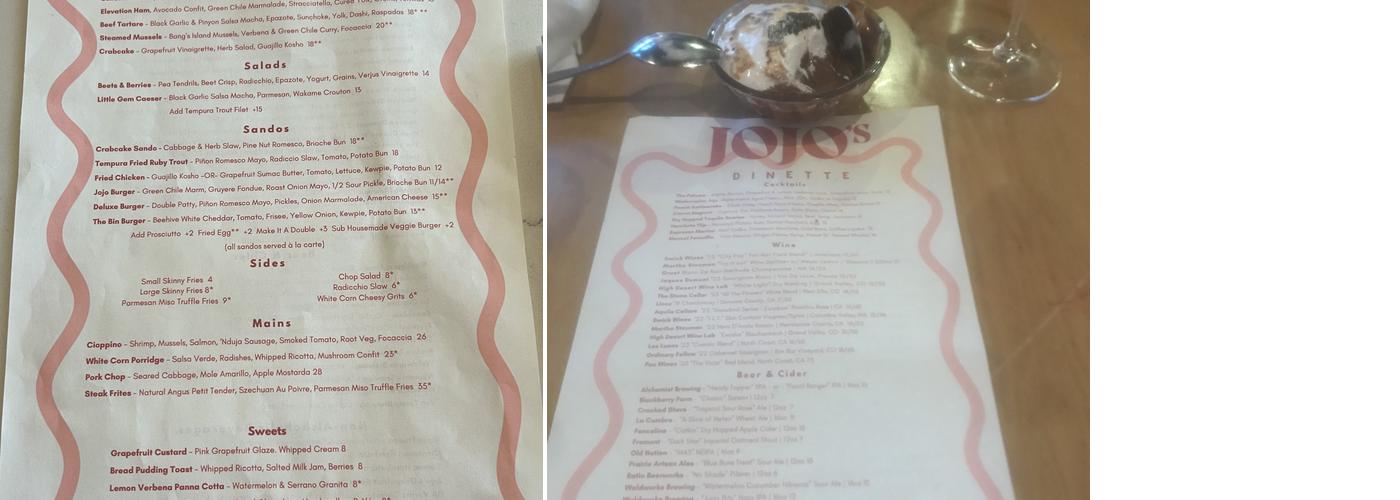 Jojo's Dinette Menu