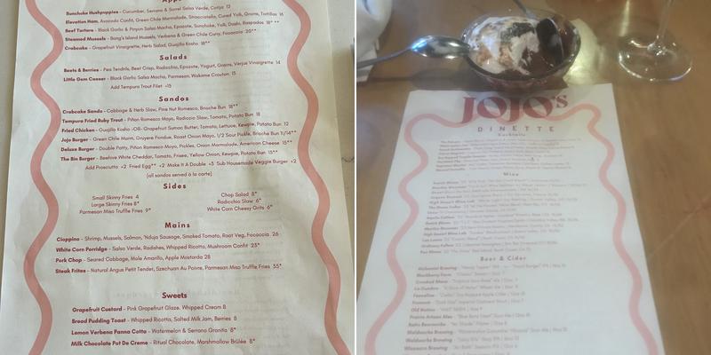 Jojo's Dinette Menu