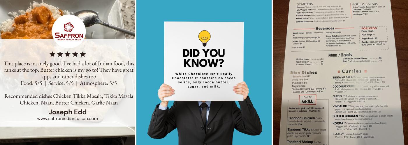 Saffron Indian Fusion Flair Menu