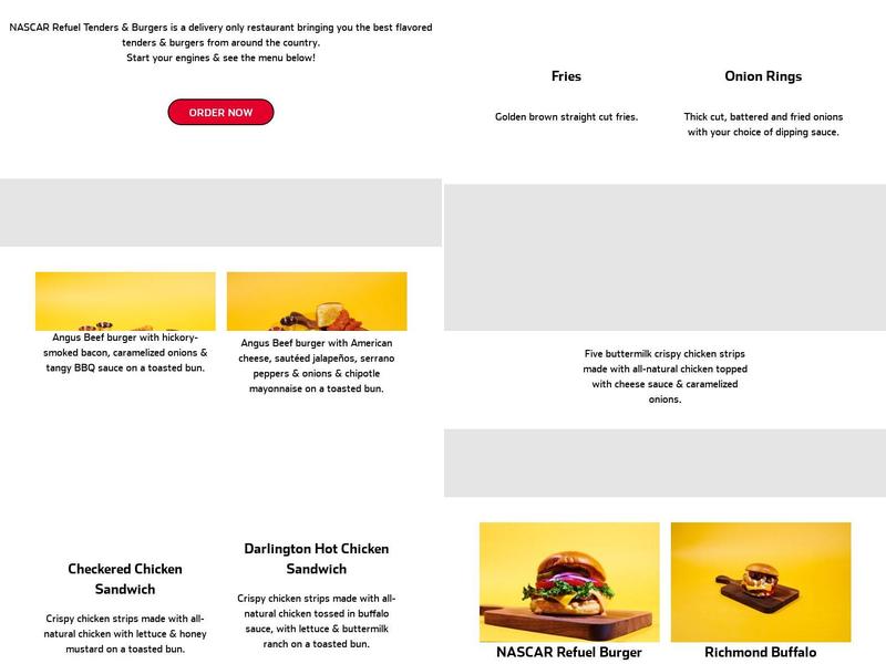 NASCAR Refuel Tenders & Burgers Menu