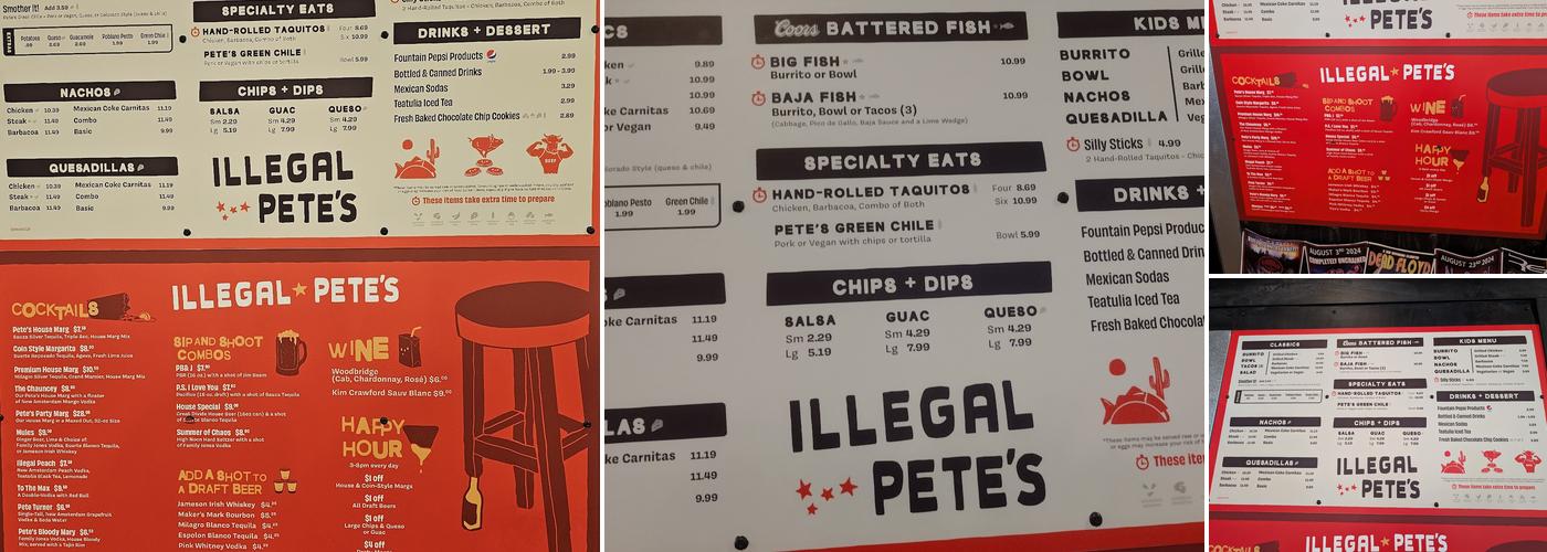 Illegal Pete's Tejon Menu
