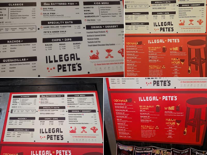 Illegal Pete's Tejon Menu