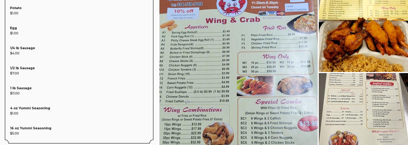 Wing & crab Menu