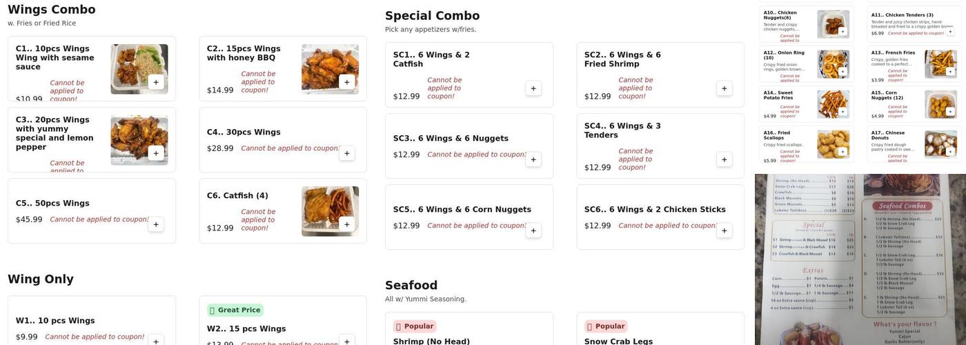 Wing & crab Menu