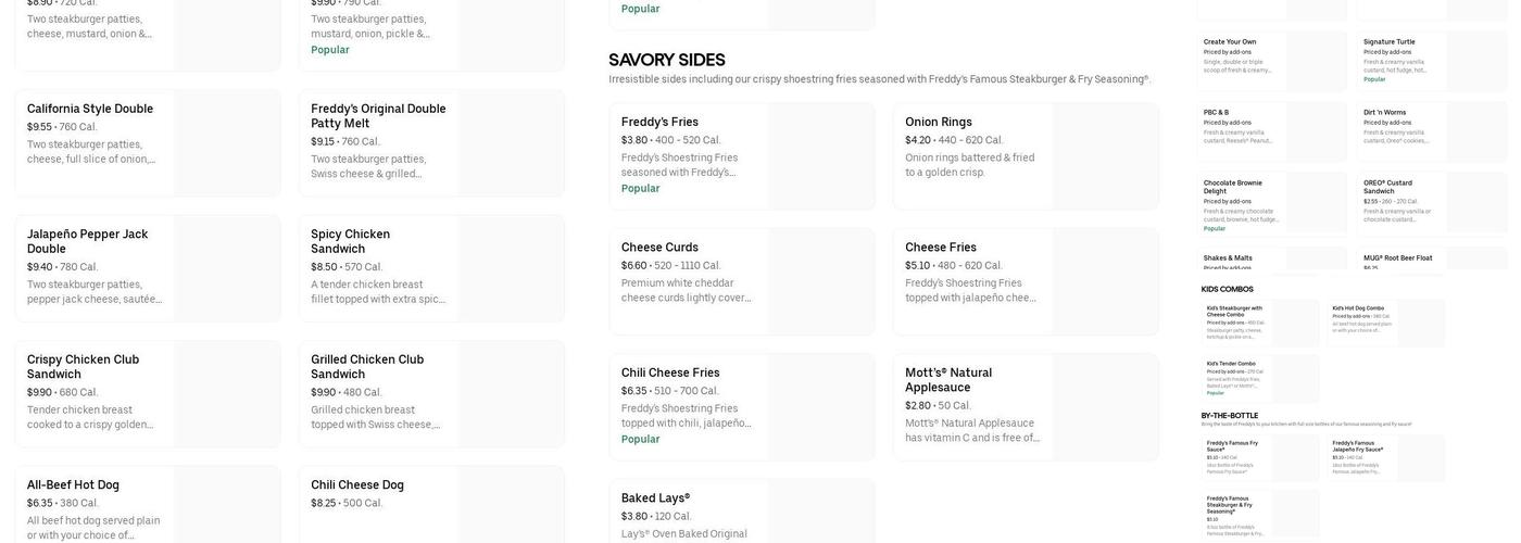 Freddy's Frozen Custard & Steakburgers Menu