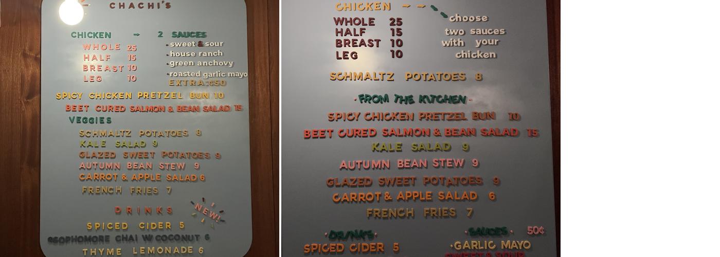 Chachi's Menu
