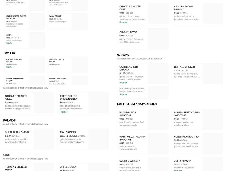 Tropical Smoothie Cafe Menu