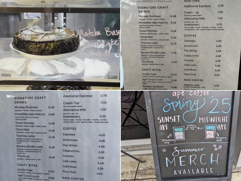 Ape Coffee Menu