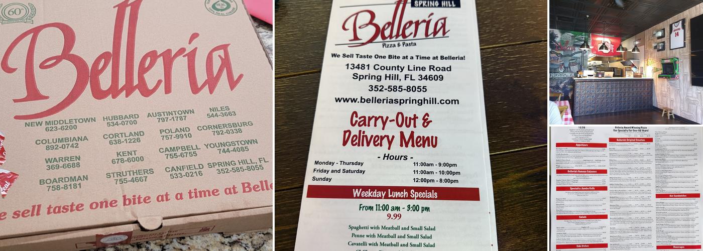 Belleria Pizza & Pasta Menu