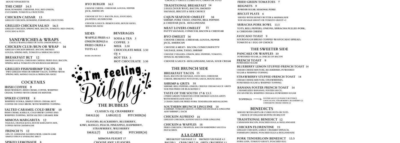 Bubbles and Brunch Menu