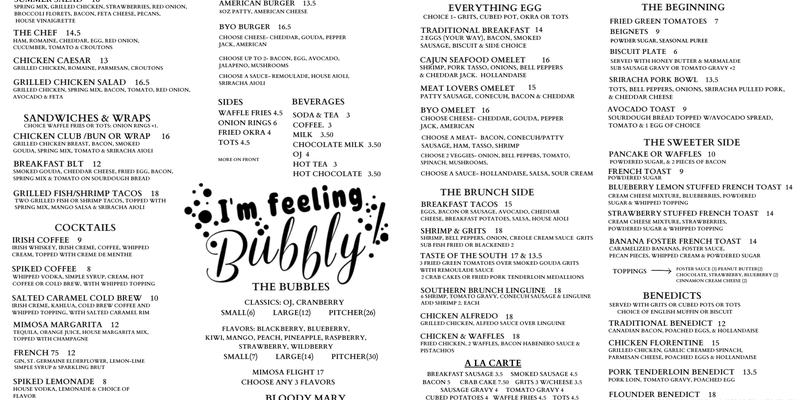 Bubbles and Brunch Menu