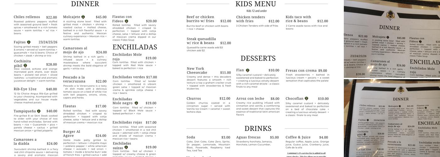 Corazón de Agave Menu