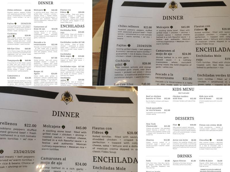 Corazón de Agave Menu
