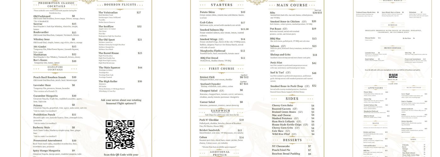 Volstead Proper Menu