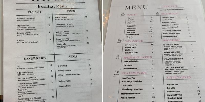 CocoCafe Menu