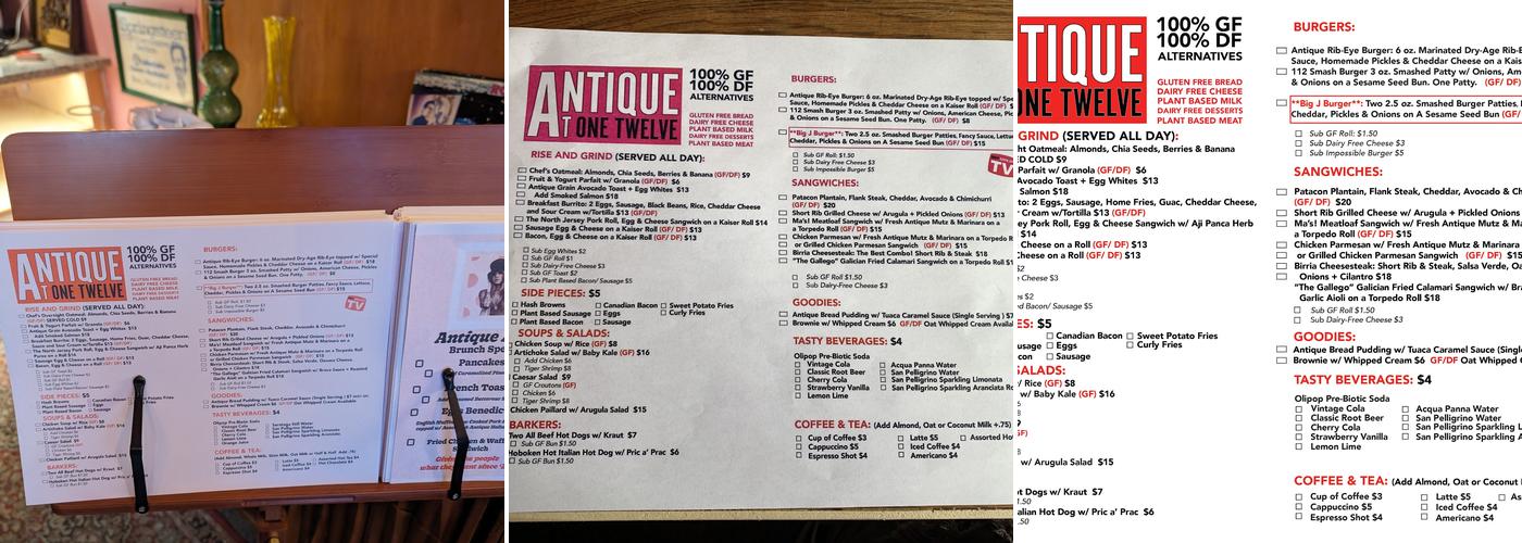 Antique At 112 Menu