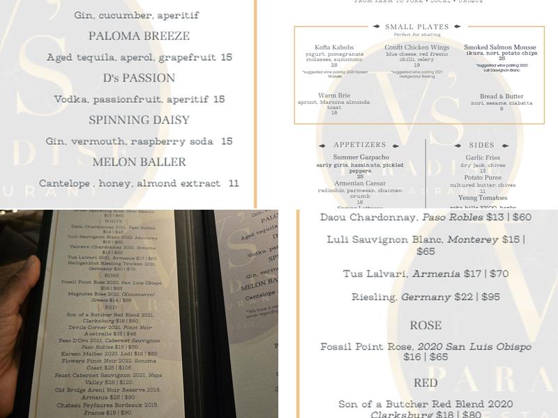 V's Paradise Menu