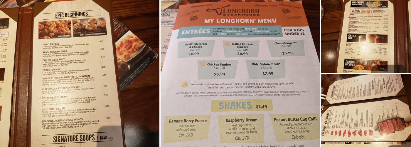 LongHorn Steakhouse Menu