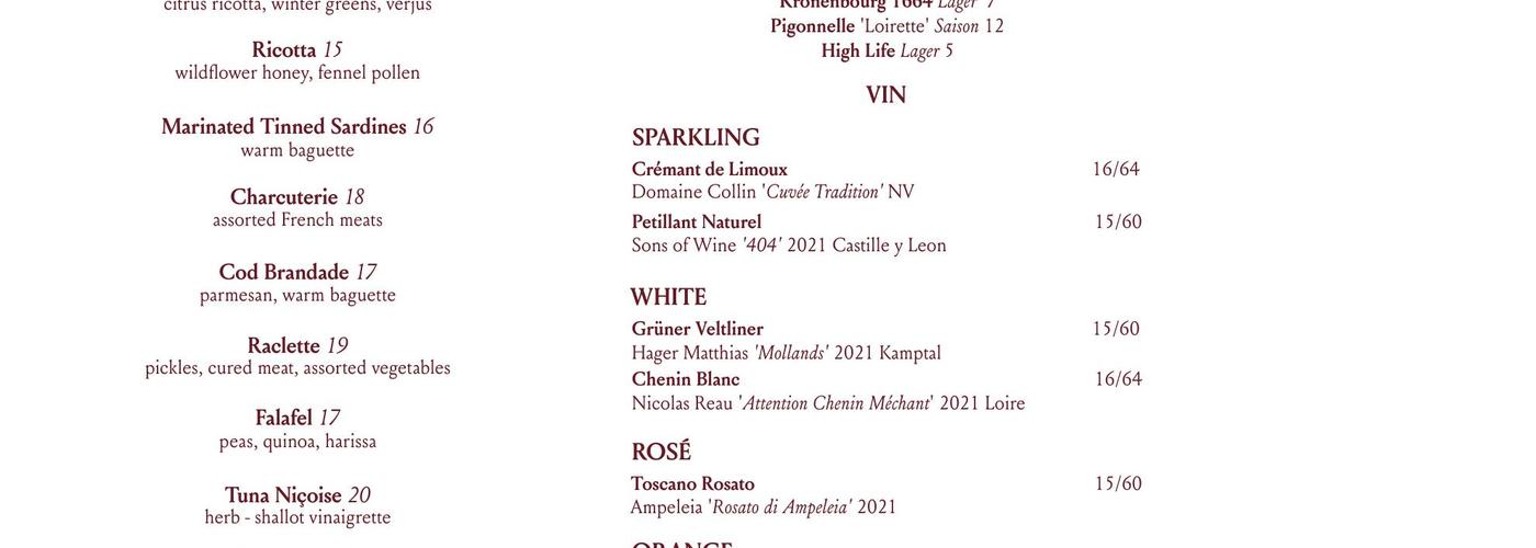 Le Dive Menu