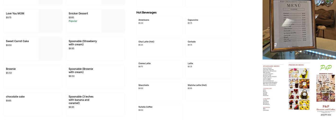 P&P Desserts and Coffee Menu