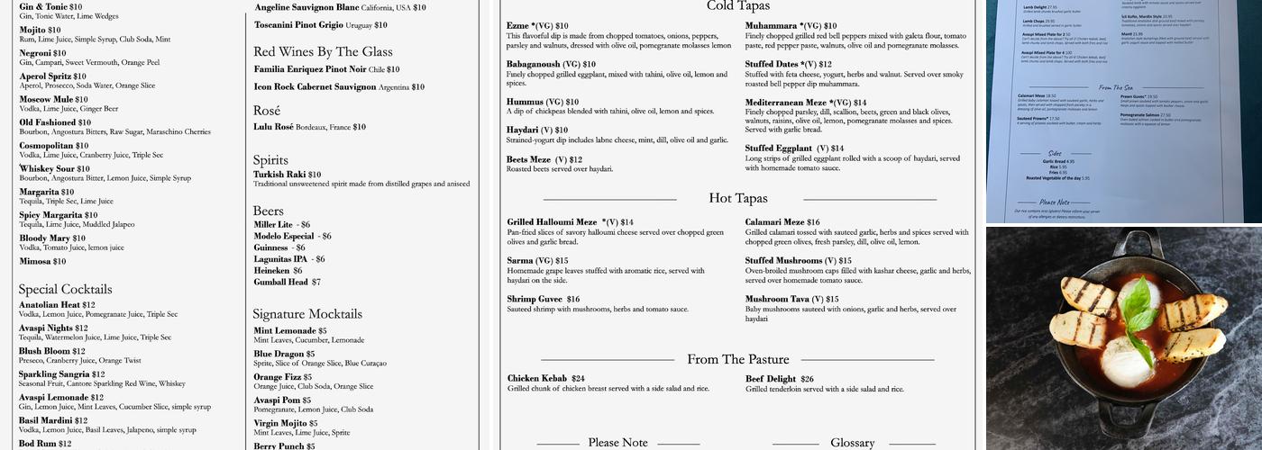 Avaspi Menu