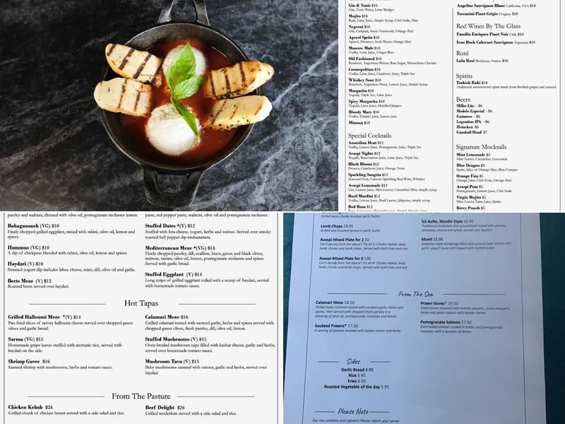 Avaspi Menu