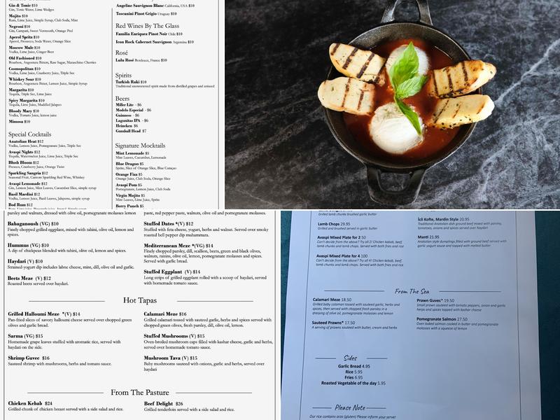 Avaspi Menu