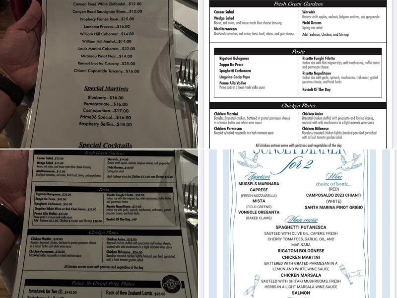 Prime 36 Italian Steakhouse Menu