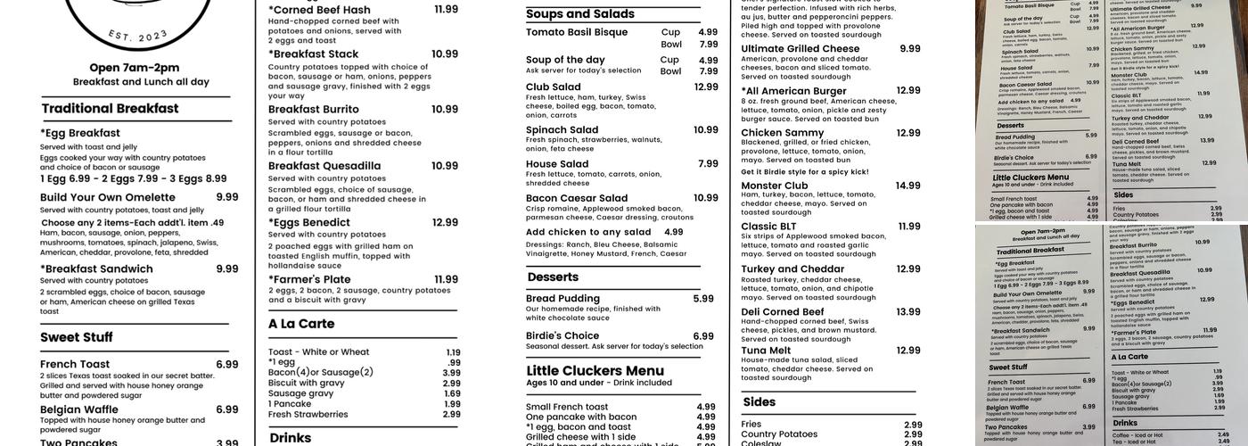 Birdie's Bistro Menu