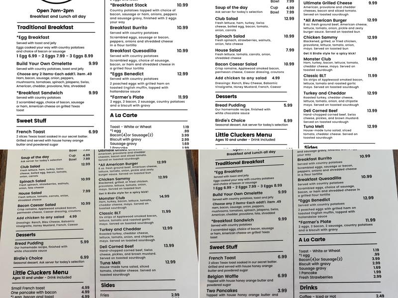 Birdie's Bistro Menu