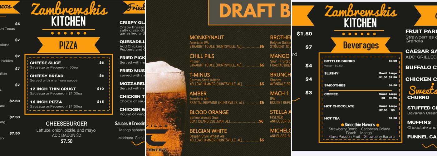 Zambrewskis Tavern Menu