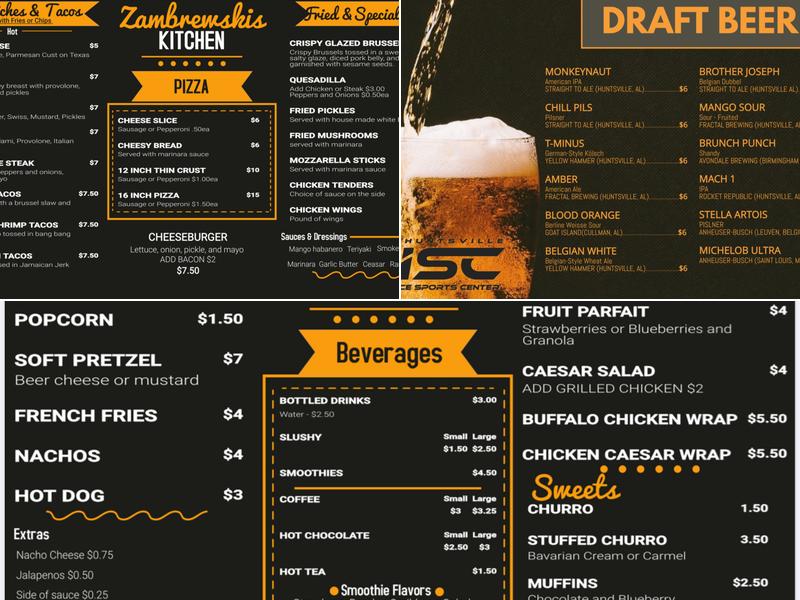 Zambrewskis Tavern Menu