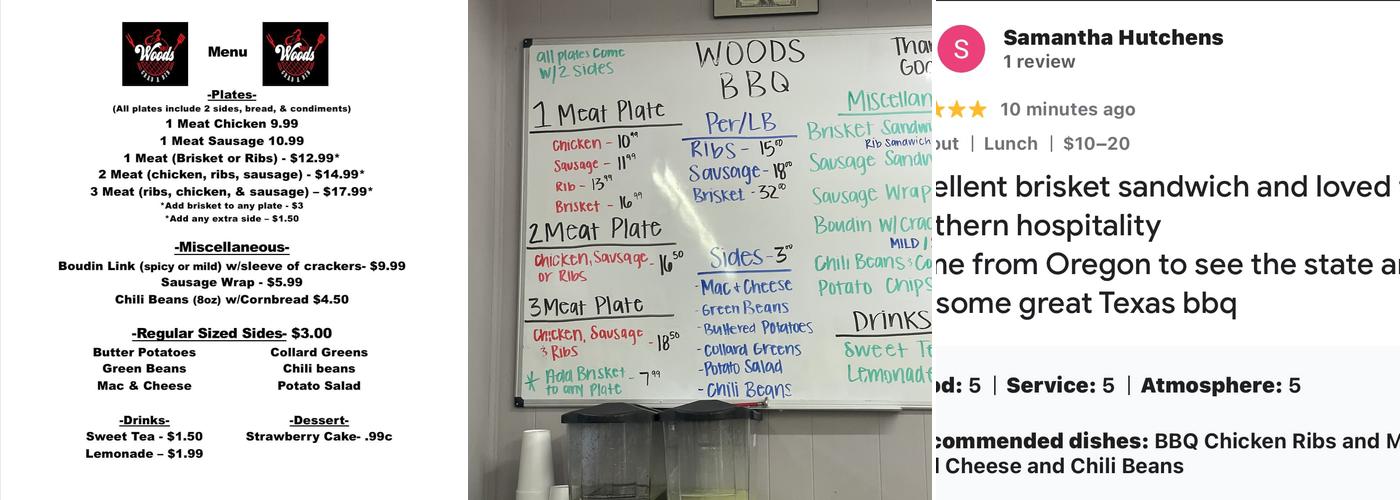 Woods BBQ Menu