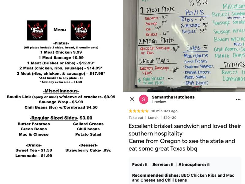 Woods BBQ Menu