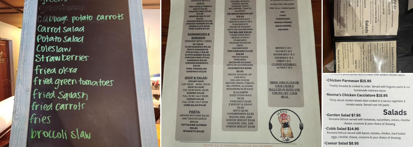 Clovis Cafe Menu