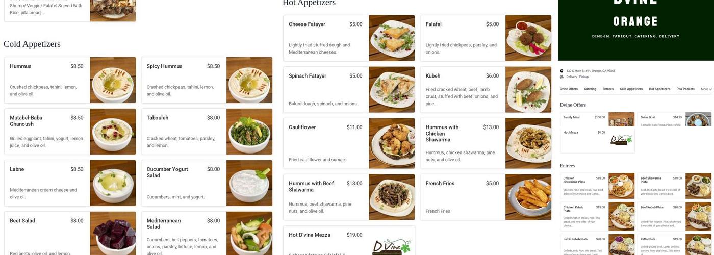 Dvine Mediterranean Experience Menu