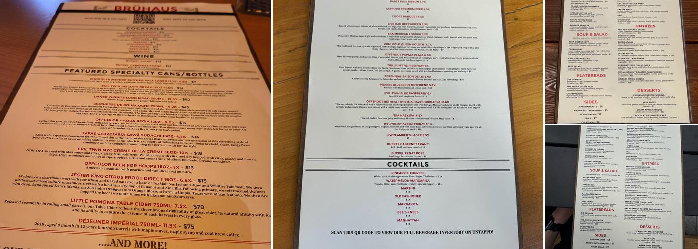 Bruhaus Menu