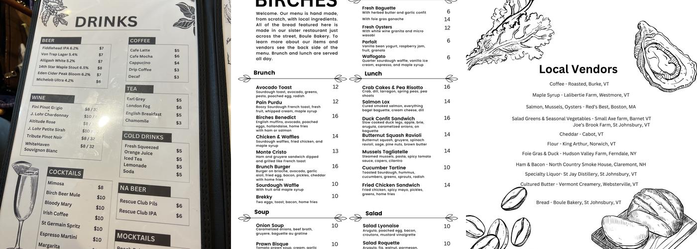 Birches Restaurant Menu