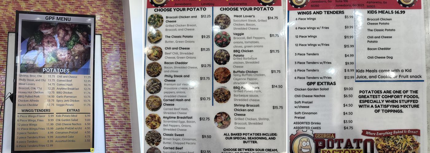 Georgia Potato Factory Alpharetta Menu