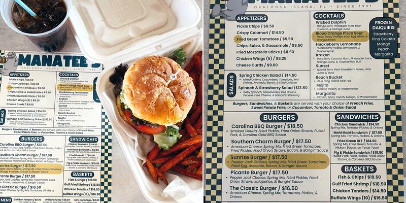 Manatee's Tiki Bar Menu