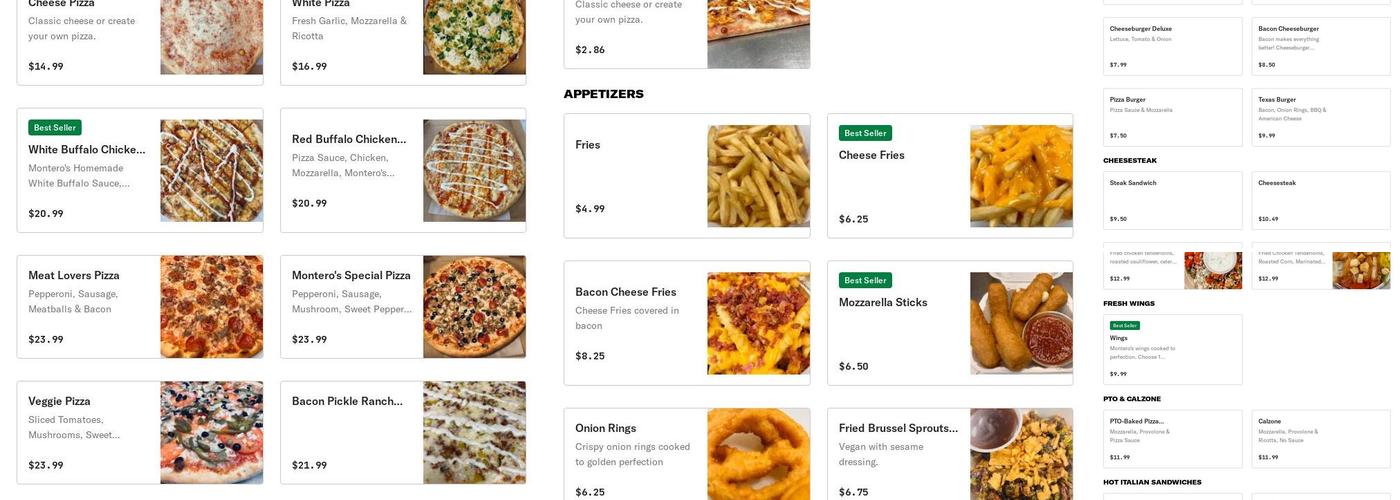 Montero's Pizza Menu