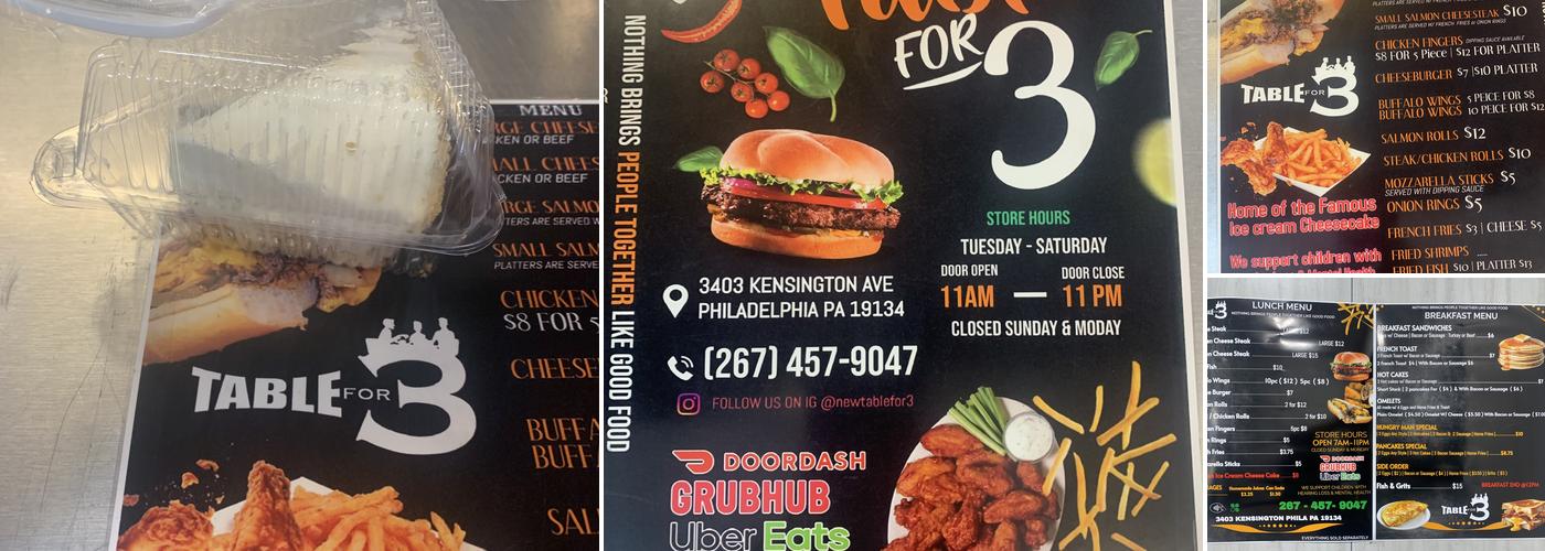 Table for 3 Menu
