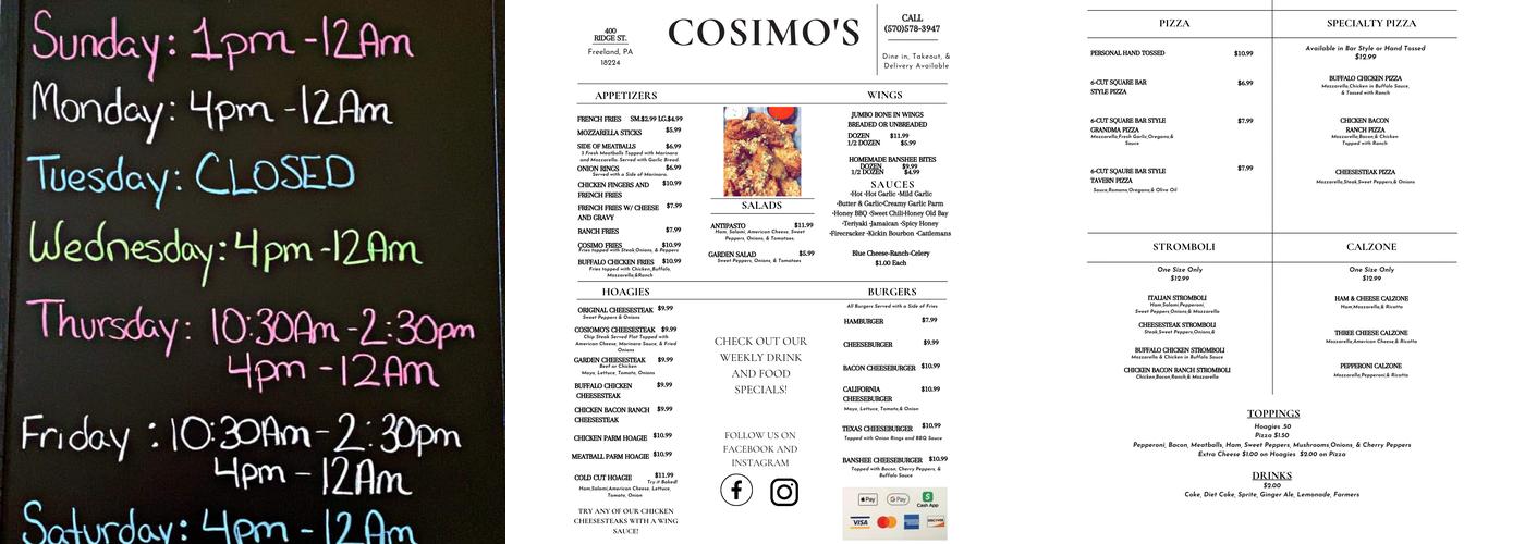 Cosimo's Menu