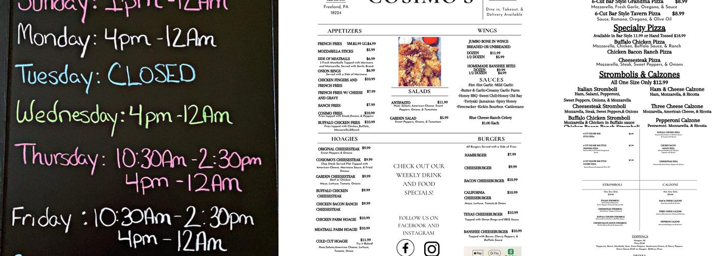 Cosimo's Menu