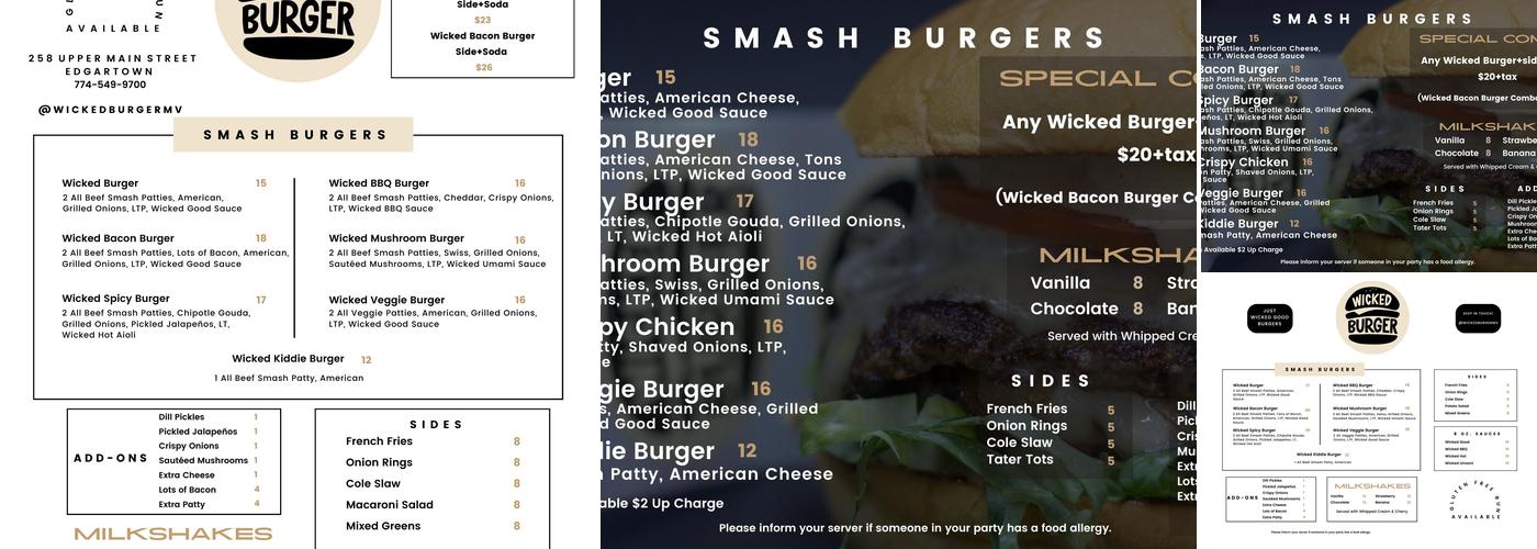 Wicked Burger Menu