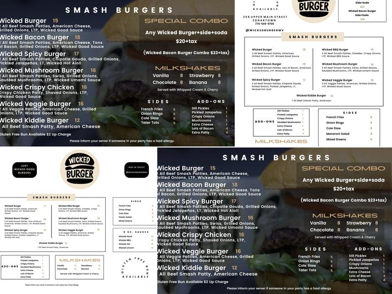 Wicked Burger Menu