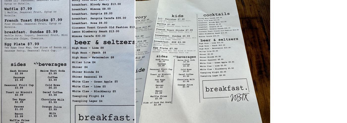 breakfast. Menu