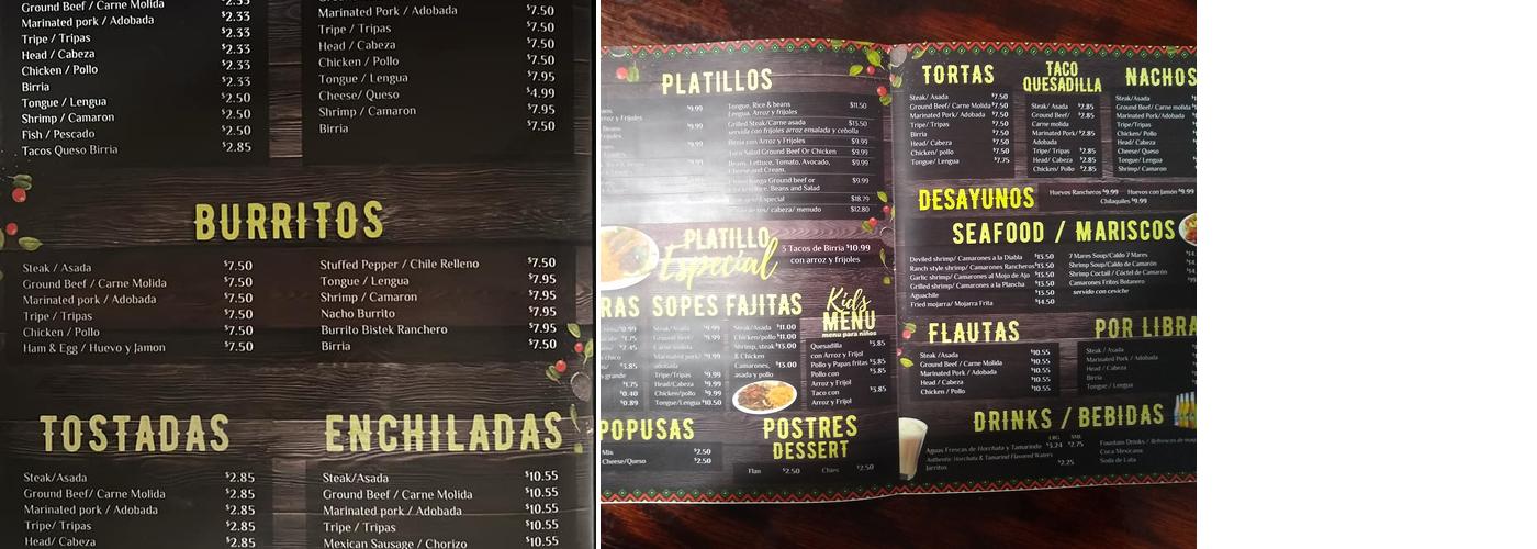 Los Dos Taqueros Menu