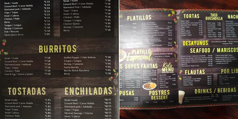 Los Dos Taqueros Menu